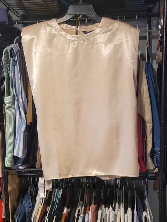 Strut & Bolt Tops - Strut And Bolt Satin Sleeveless Shell Top in Light Champagne